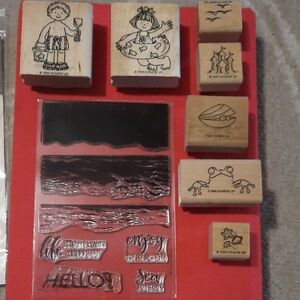 14 Beach Theme Wooden and Rubber Stamp Set